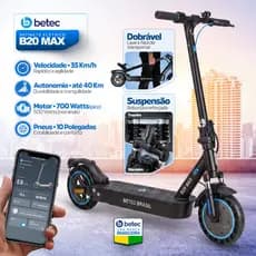 Patinete Elétrico Betec B20 MAX 40 Km Autonomia Velocidade 35 Km/h 15Ah Suspensão App 5 Certificações