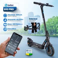 Patinete Elétrico Betec B10 PRO 30 Km/h Velocidade Máxima  Motor 500W 10.4Ah App Bluetooth 5 Certificados