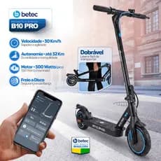 Patinete Elétrico Betec B10 PRO Velocidade 30 Km/h 500W Autonomia 28 Km Bateria 10.4Ah App Garantia