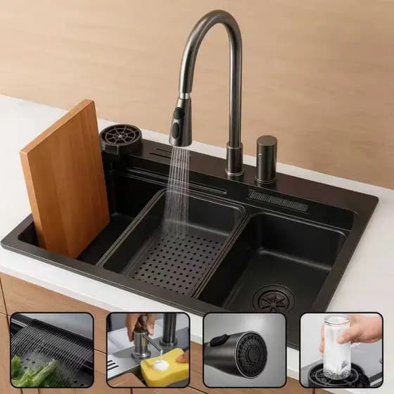 Cuba Completa Inox Preta Cozinha + Torneira - Profissional