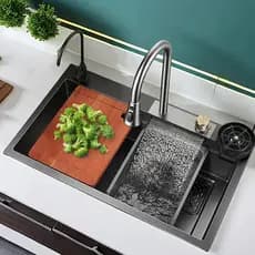 Cuba Quadrada Inox 75x45 Cozinha Gourmet Com Torneira Cor cinzento