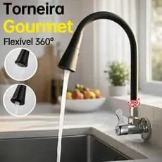 Torneira cozinha parede preta flexível Duplo Jato Cone 1/4 de Volta