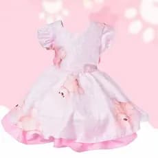 Vestido Infantil Temático Ursinha Estilo Princesa Festa Aniversário Menina Rodado