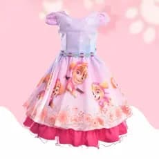 Vestido Infantil Temático Aviadora Rosa Sky Menina Colorido Festa E Fantasia Rodado Com Laço