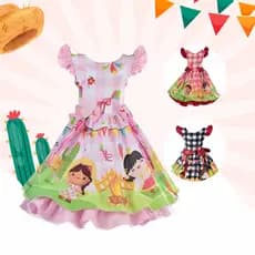 Vestido Infantil Festa Junina Modelo Xadrez Temático Menina Estilo São João