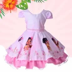 Vestido Infantil Temático Tropical Estilo Festa Delicado Menina Aniversário Rodado Com Strass Laço