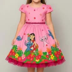 Vestido Infantil Temático Azul Estilo Festa E Fantasia Personagem Fofo Crianças Lilo E Stitch