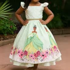 Vestido Infantil Temático Princesa Floral Menina Festa Aniversário Elegante
