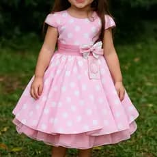 Vestido Infantil Menina Festa Temático Princesa Bolinhas Costas Com Laço Colorido