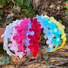 Tiara Infantil com Flores Rosa Arquinho Acessório de Cabelo Menina Laço Delicado
