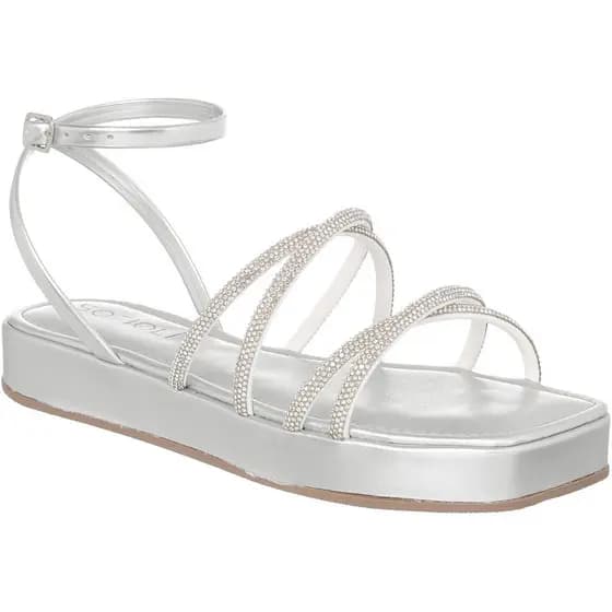 Sandália Feminina Flatform Rasteira Strass Tira Cruzadas Brilho Confortável Papete Original Promoção