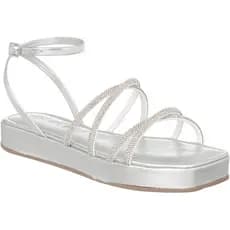 Sandália Feminina Flatform Rasteira Strass Tira Cruzadas Brilho Confortável Papete Original Promoção
