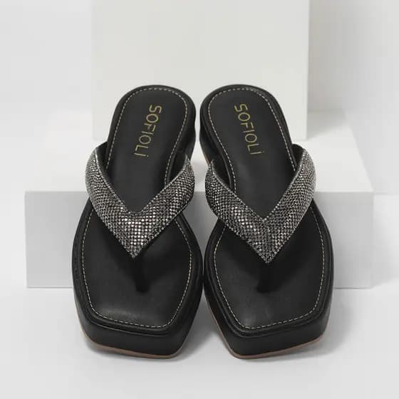 Chinelo Flat Sandália Feminina Brilho Strass De Dedo Luxo Sofiolí Confortável Moda Macio Leve