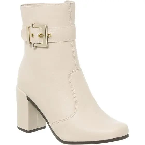 Bota Feminina Salto Alto Bloco Fivela Bico Quadrado Cano Curto Moda Confortável Original Sofiolí