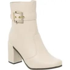Bota Feminina Salto Alto Bloco Fivela Bico Quadrado Cano Curto Moda Confortável Original Sofiolí