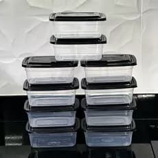 Kit de potes 1 litro transparente - tampa preta Marmita Livre de BPA, vasilhas, freezer microondas reutilizável.