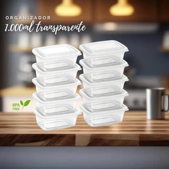 Marmita Fitness 1 litro Potes Lavável BPA Free Microondas, Freezer Organizadores Grandes - 6, 12, 24