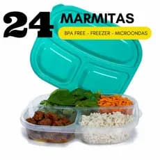 Kit Marmita Pote Com 3 Divisórias - Reutilizável e com Tampa, 500ml Freezer Microondas BPA free.