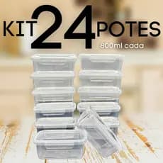 Kit 24 Marmita Fitness, Potes 800ml com Travas Laterais  BPA FREE Alimento organizador de congelador