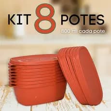 Kit Potes Hermético 800 ML Freezer e Micro-ondas 8 Potes