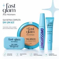 Kit Fast Glam Ana Hickmann Maquiagem Completa para Rosto Olhos e Lábios Efeito Pele de Cinema