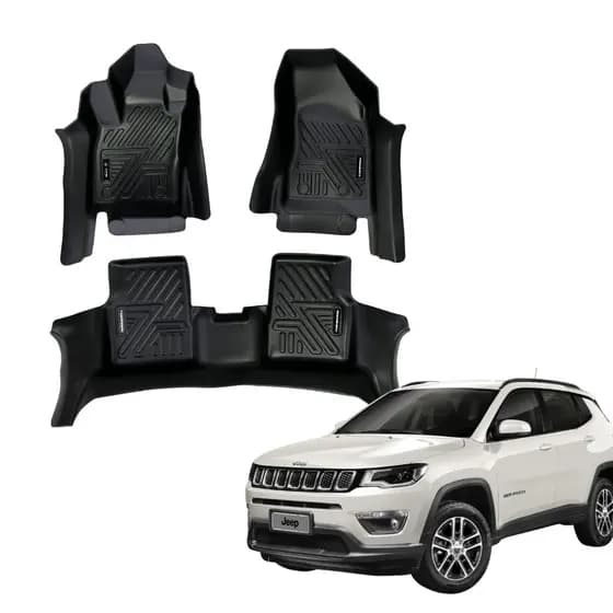 Tapete 5D Jeep Compass Kit Completo Borda Alta Envolvente Impermeável Premium Resistente