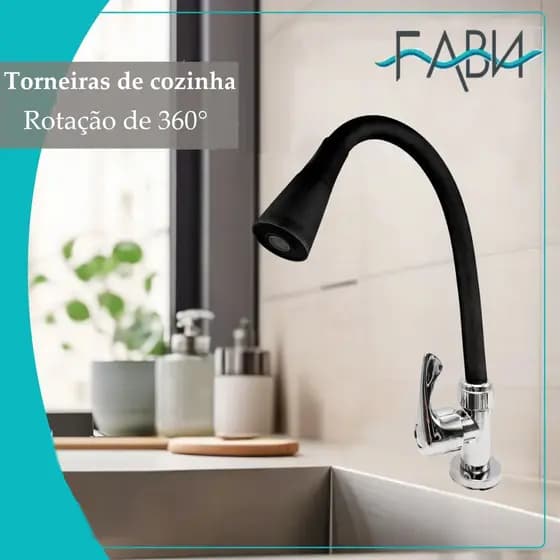 torneira para pia de cozinha bancada flexível Duplo Jato Cone 1/4 de Volta FABN