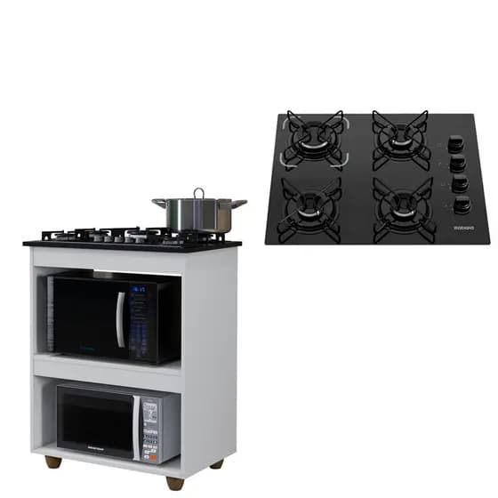 Kit BalcÃO Cooktop Turim Com FogÃO Cooktop 4 Bocas Itatiaia