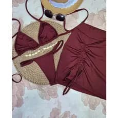 CONJUNTO BIQUÍNI TRIQUÍNI 3 PEÇAS COM SAIDA DE PRAIA VERÃO MODA MARQUINHA