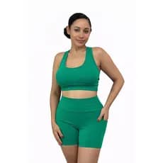 CONJUNTO DE ACADEMIA FEMININO SHORT COM BOLSO E TOP FITNESS CINTURA ALTA SUPLEX