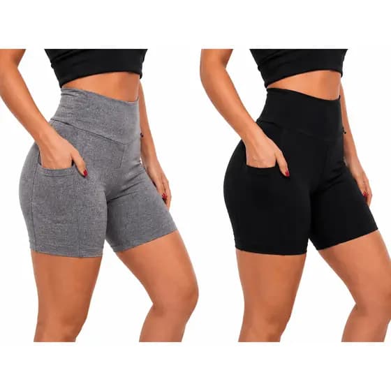 KIT 2 SHORTS FEMININO FITNESS BOLSO LATERAL DE TREINO ACADEMIA CROSSFIT NO SUPLEX