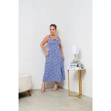 Vestido Feminino Midi Alça Regata com Fenda e Elastex nas Costas com Forro  - Moda Casual