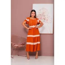 Vestido Longo 3 Marias Listrado em Tecido Duna Leve e Soltinho Com Cinto Feito - Evangélico Clássico