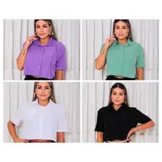 Camisa Feminina Cropped Manga Curta com Botões Frontais - Casual e Elegante