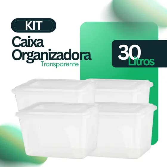 Caixas Organizadoras 30 Litros Transparente de Plástico Para Brinquedos Livros Roupas
