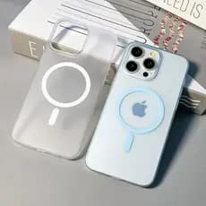Ultra Fino Translúcido Fosco Caso Para iPhone 16 15 14 Plus 13 12 11 Pro Max Magsafe Duro PC Magnético Capa De Carga Sem