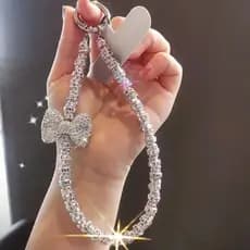 Curto Diamante Cravejado Arco Cordão Do Telefone Móvel Pulseira Brilhante IPhone 16 Caso Chave Universal Corda Saco Corp