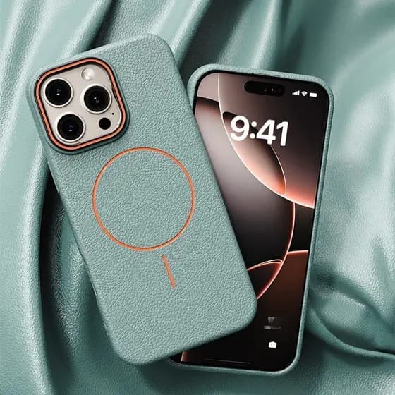 Capa De Couro Bloqueada De Cor Magnética De Círculo Fino Avançado Para IPhone 16 15 14 13 12 11 Pro Max PLUS Macia Anti-