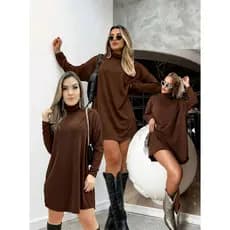 Vestido De Inverno Midi Gola Alta Manga Longa Estilo Poncho