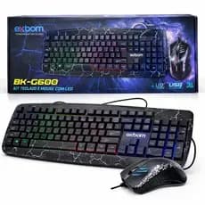 Kit Teclado e Mouse Gamer RGB Com Fio Exbom BK-G600 LED USB Alta Precisão Setup Gamer