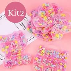 KIT 2 Maletas de Miçangas Infantil DIY Pulseira/Colar + Silicone - Formas e Desenhos Variados
