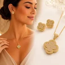 Conjunto Colar + Brinco Cravejada em Zircônias | Banhada Ouro 18K/Prata 925 | Elegante e Luxuoso