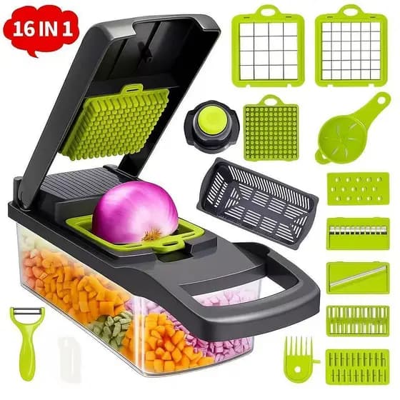 Fatiador e Cortador de Legumes 16 em 1 em Aço Inox | Ralador Multifuncional para Cozinha