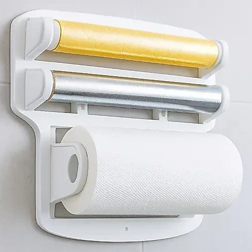 Porta Papel Toalha Filme Aluminio Triplo Suporte de Parede Rolos de Cozinha 3 em 1