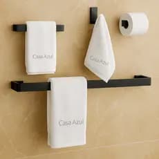 Kit Suportes Toalha Papel Higiênico Acessórios Banheiro Completo Preto Quadrado Luxo