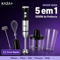 Mixer 5 em 1 1000W Inox 110V ou 220V Multifuncional Triturador de Alimentos Batedor Processador Copo