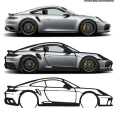 Silhueta Decorativa Carro Esportivo 25cm - Arte de Parede 3D Preto Fosco Porsche