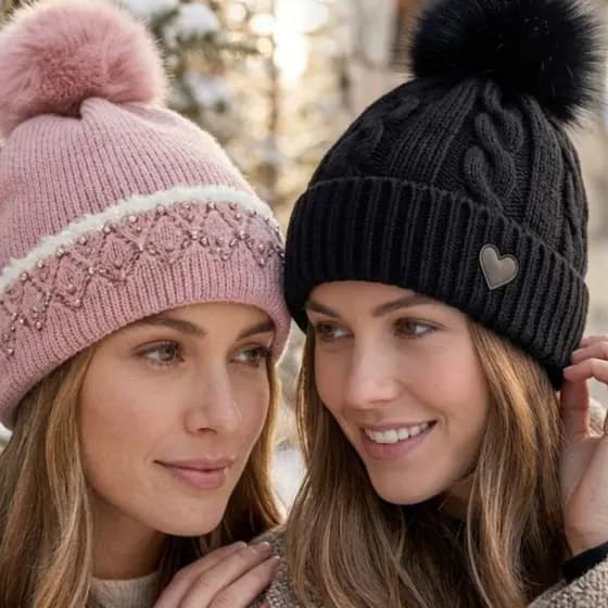 Touca Feminina Com Brilho Inverno Térmica Antialérgica Forrada Com Pompom Fofo Elegante e Quentinha