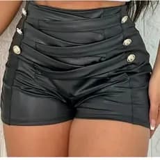 Short Feminino Cirre Couro Fake Com Botão lateral Short Roupa Feminina Verão 2026!