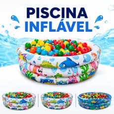 Piscina Inflável Infantil 3 Anéis Fundo do Mar Redonda